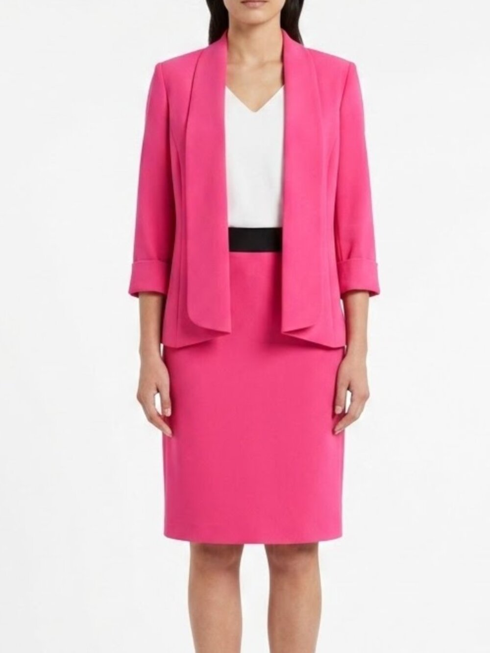 Kasper Dress Suit Size 10P Open Blazer 12P Sleeveless Dress Pink White Lined